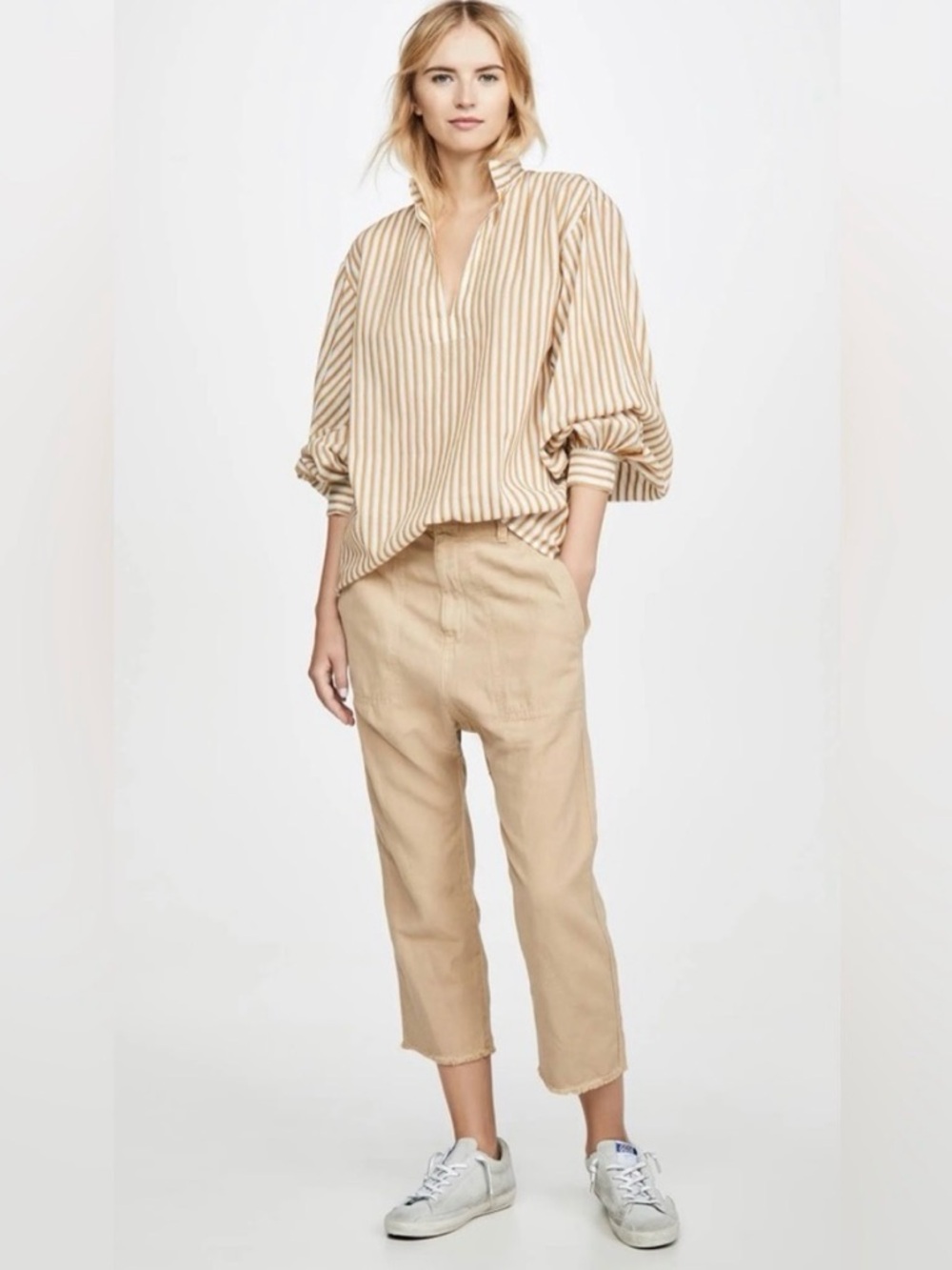 NILI LOTAN Luna Pant Size 6 Cropped Linen/Cotton in Desert Sand Beige ~ $375